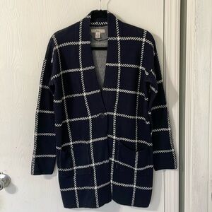 Bass Navy and White Plaid Long Sleeve Thick Cardigan Size XS (Fits up to Large)